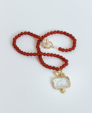 POODLE INTAGLIO IN RED // brass necklace - ORA-C jewelry - handmade jewelry by Montreal based independent designer Caroline Pham